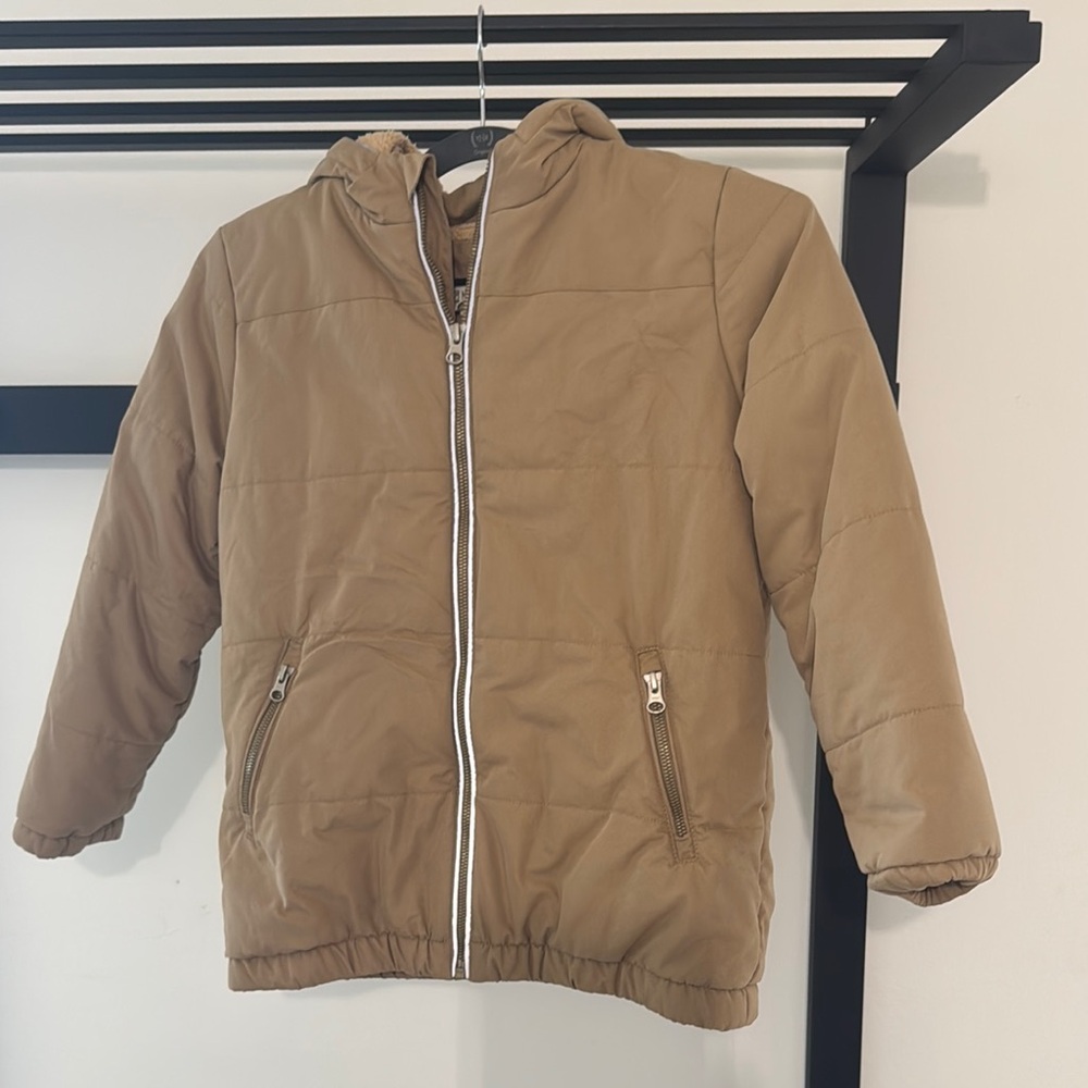 Tan Puffer Jacket with Hood